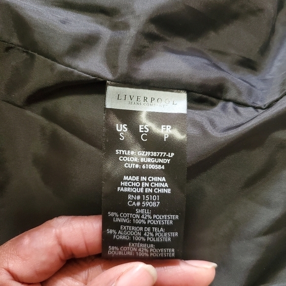 Liverpool Jean Company Women's Burgundy Double-Breasted Jacket Hood Size Small - Picture 9 of 9